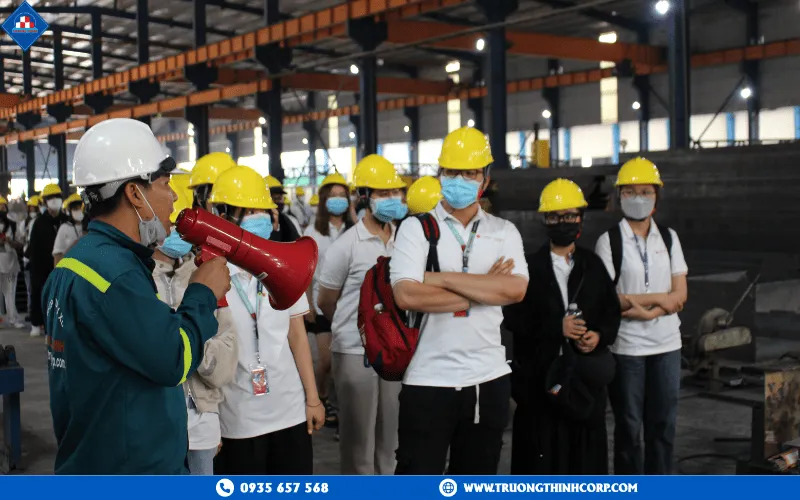 Students listened to a presentation on the steel structure production process