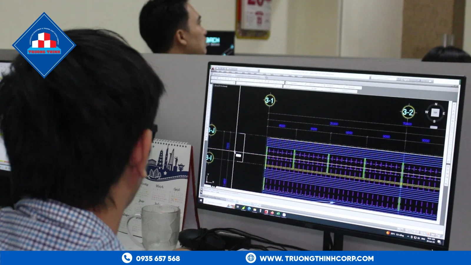 Engineering drawing review showing structural steel component layout at Truong Thinh Corp