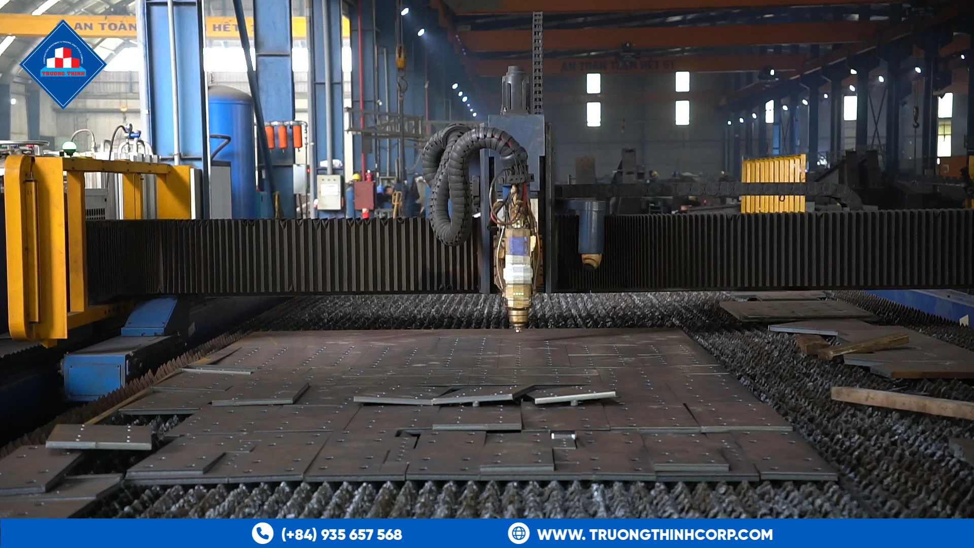 CNC cutting machine processing structural steel plate at Truong Thinh Corp