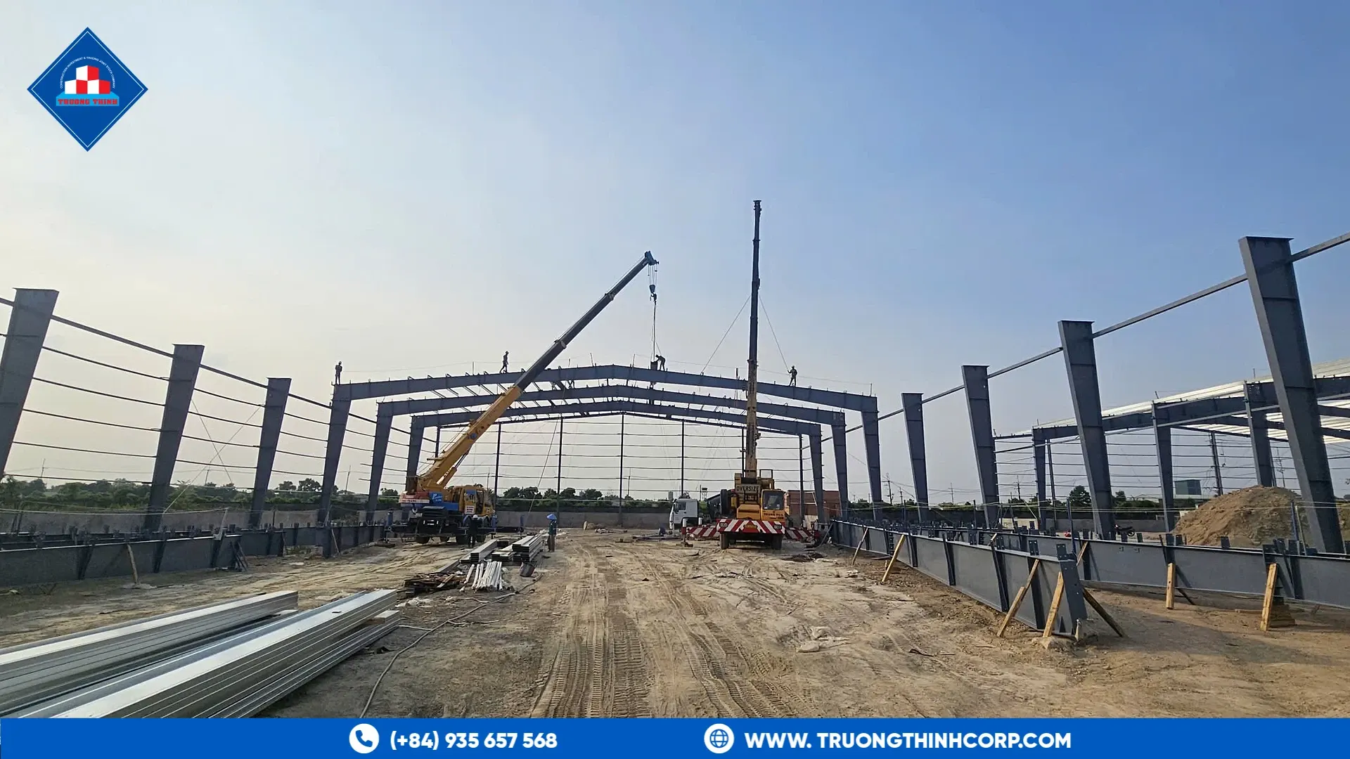 Steel portal frame erection at the Highland Star feed mill project