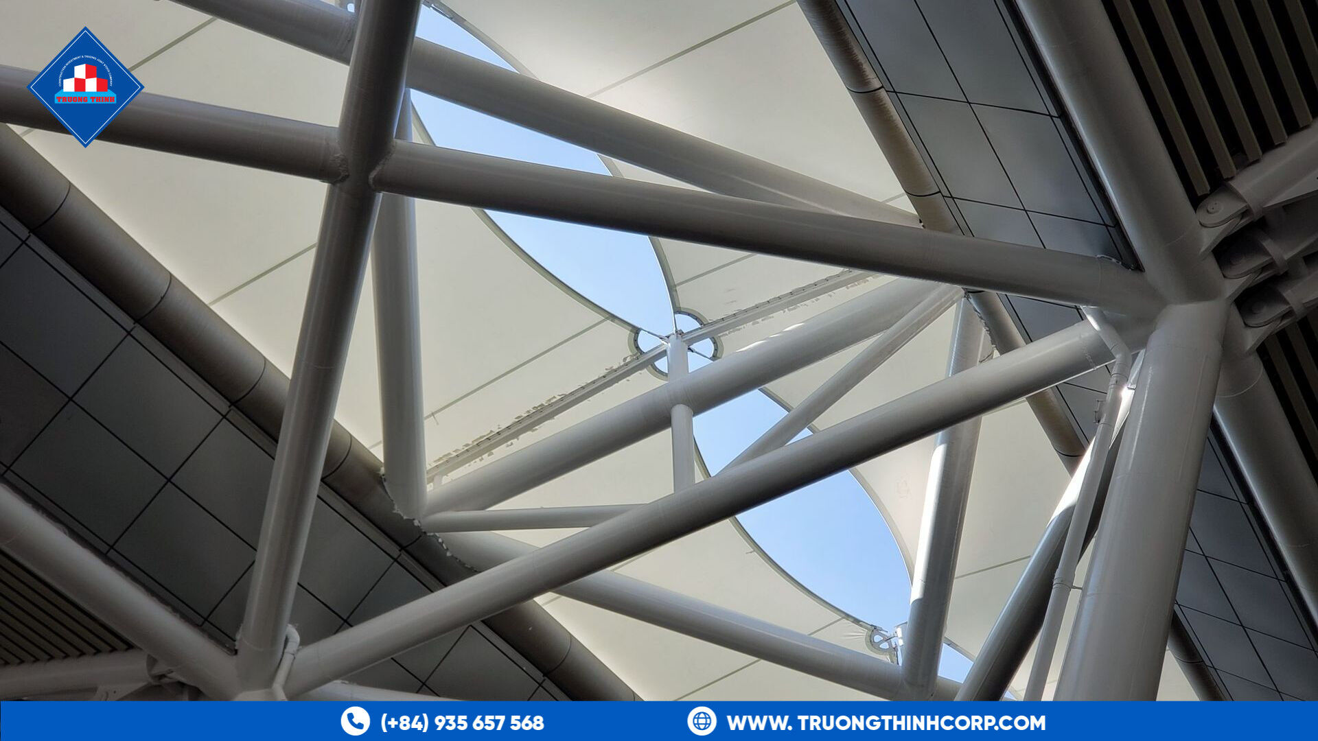 Geometric steel framework showing interconnected structural components