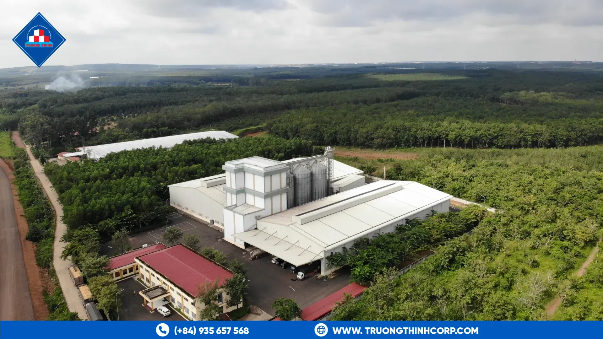 Aerial view of the DABACO feed plant in Binh Phuoc surrounded by plantations