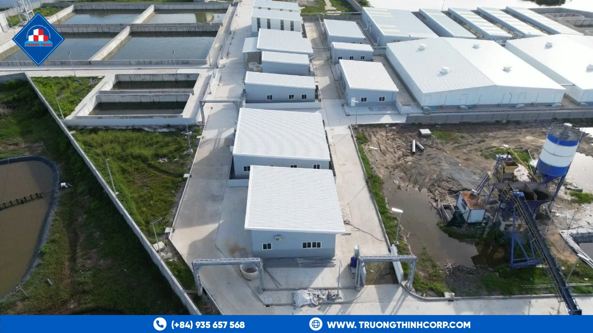 Aerial view of metal-clad industrial buildings on a Truong Thinh Corp project site
