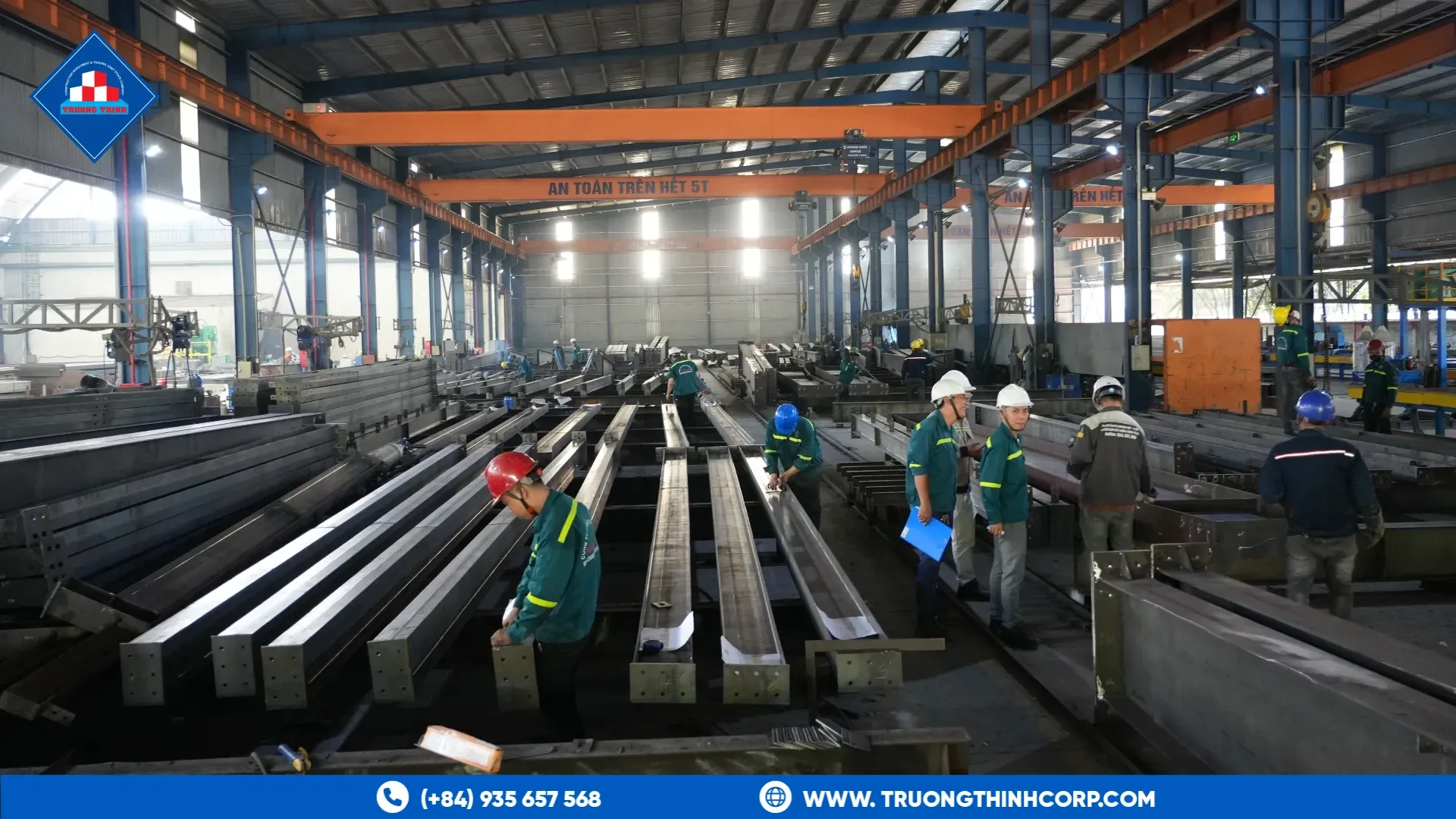 Production hall with steel members lined up for welding and inspection at Truong Thinh Corp factory