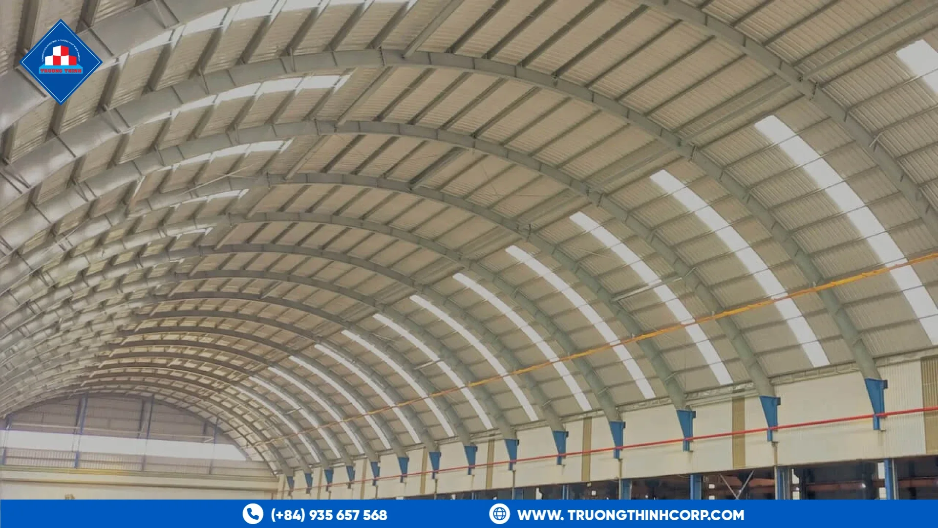 Curved-roof steel fabrication hall interior at Truong Thinh Corp factory