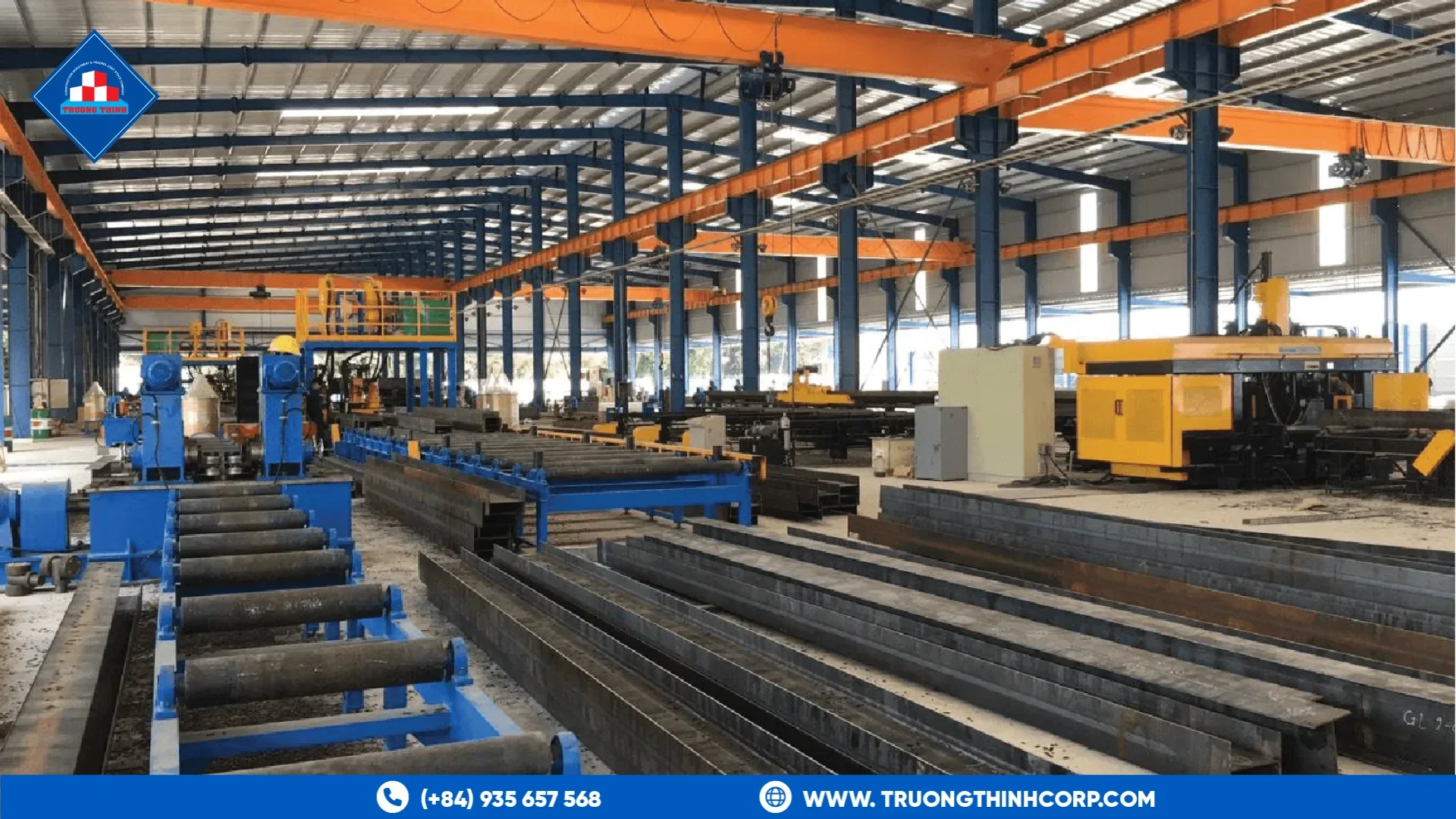 Steel beam lines and overhead cranes inside Truong Thinh Corp factory